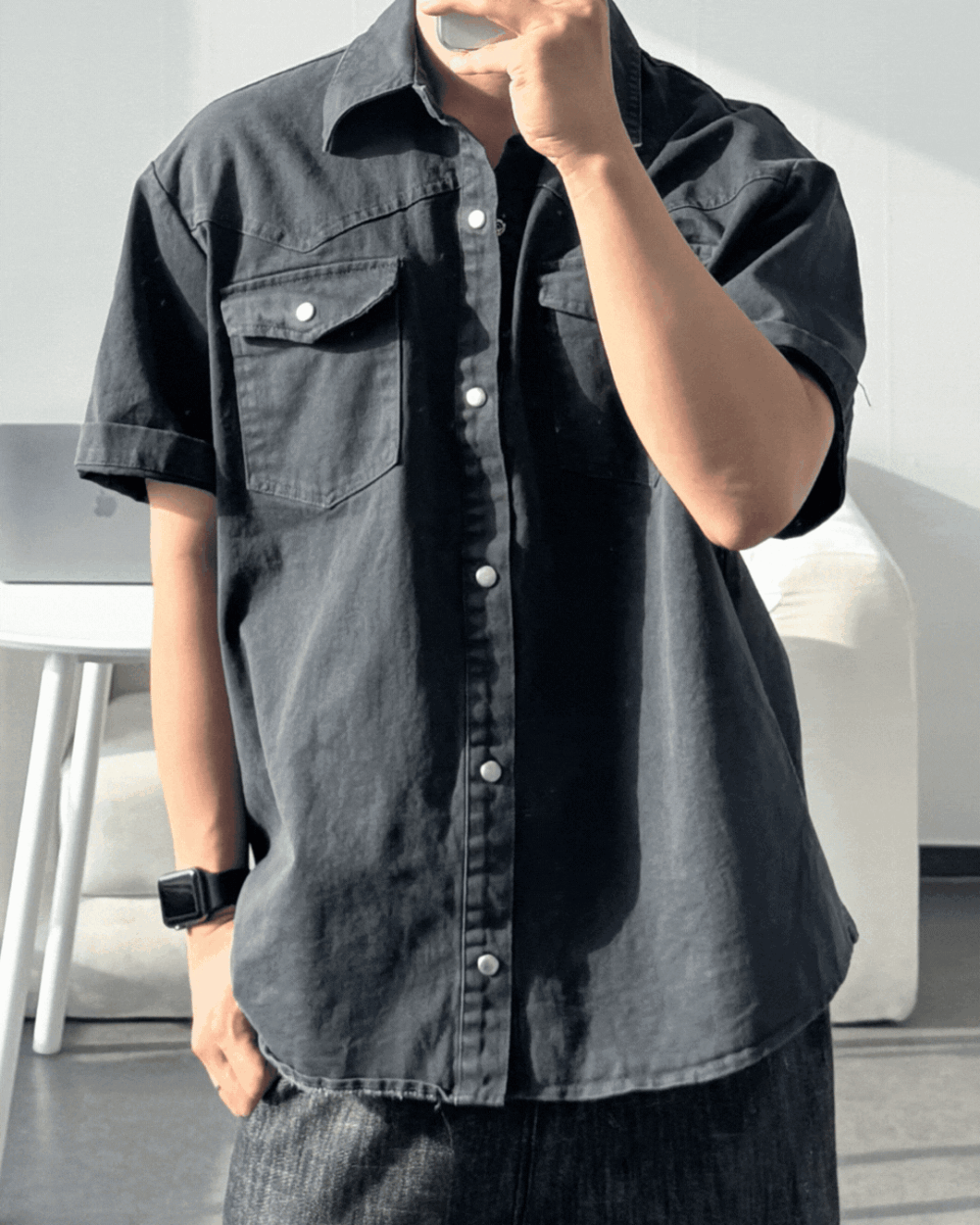 提爾牛仔短袖襯衫/ 4色