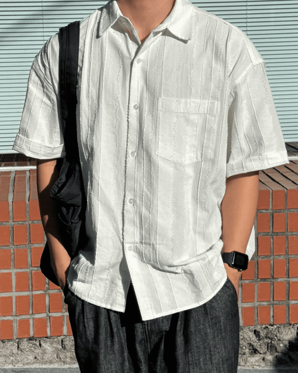 斯托落肩紋理襯衫/ 2色