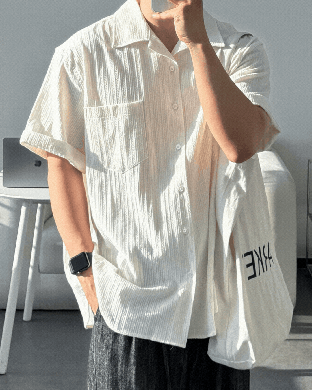 瑟亨立領織紋理襯衫/ 3色