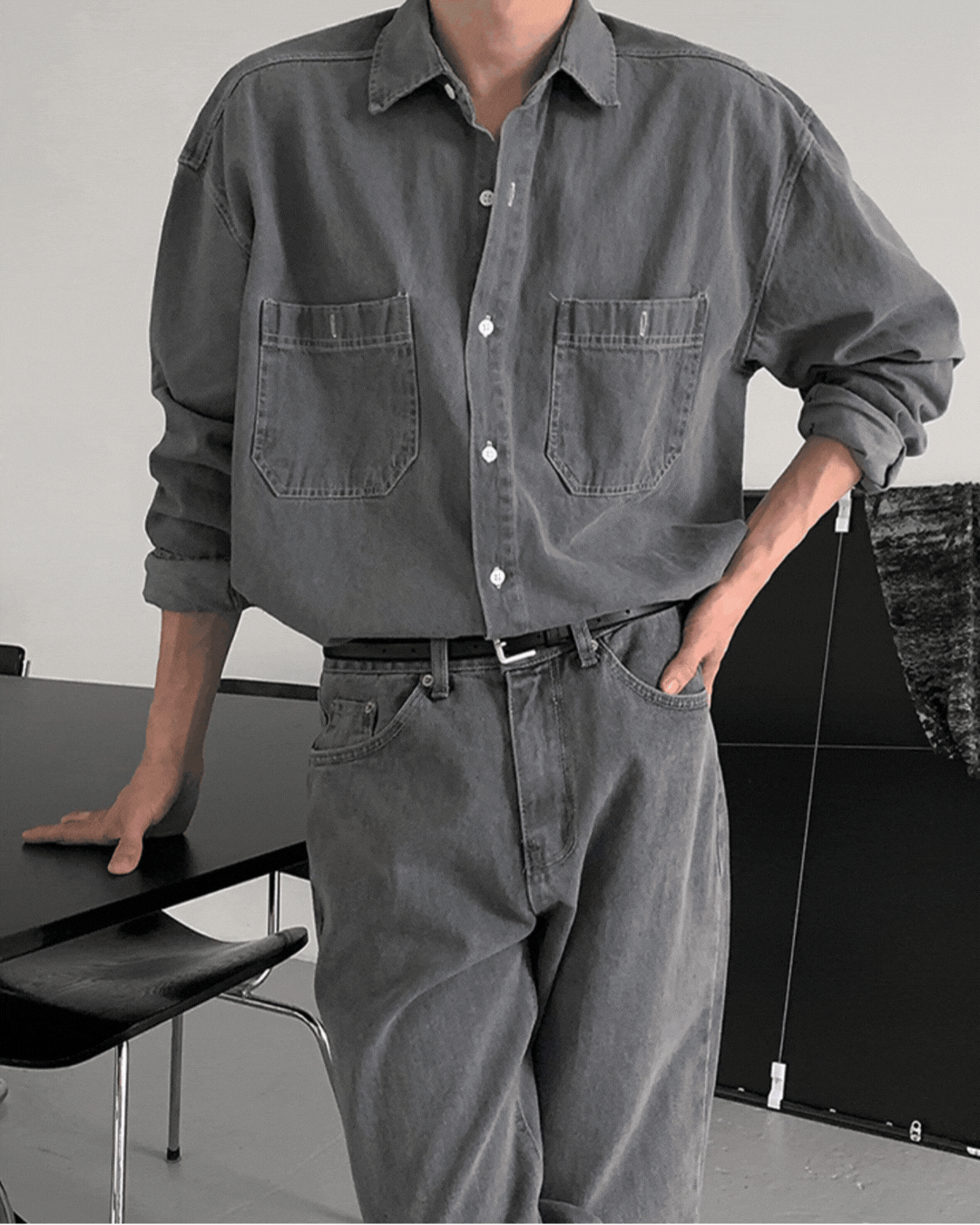 費特極簡流線牛仔襯衫/ 4色