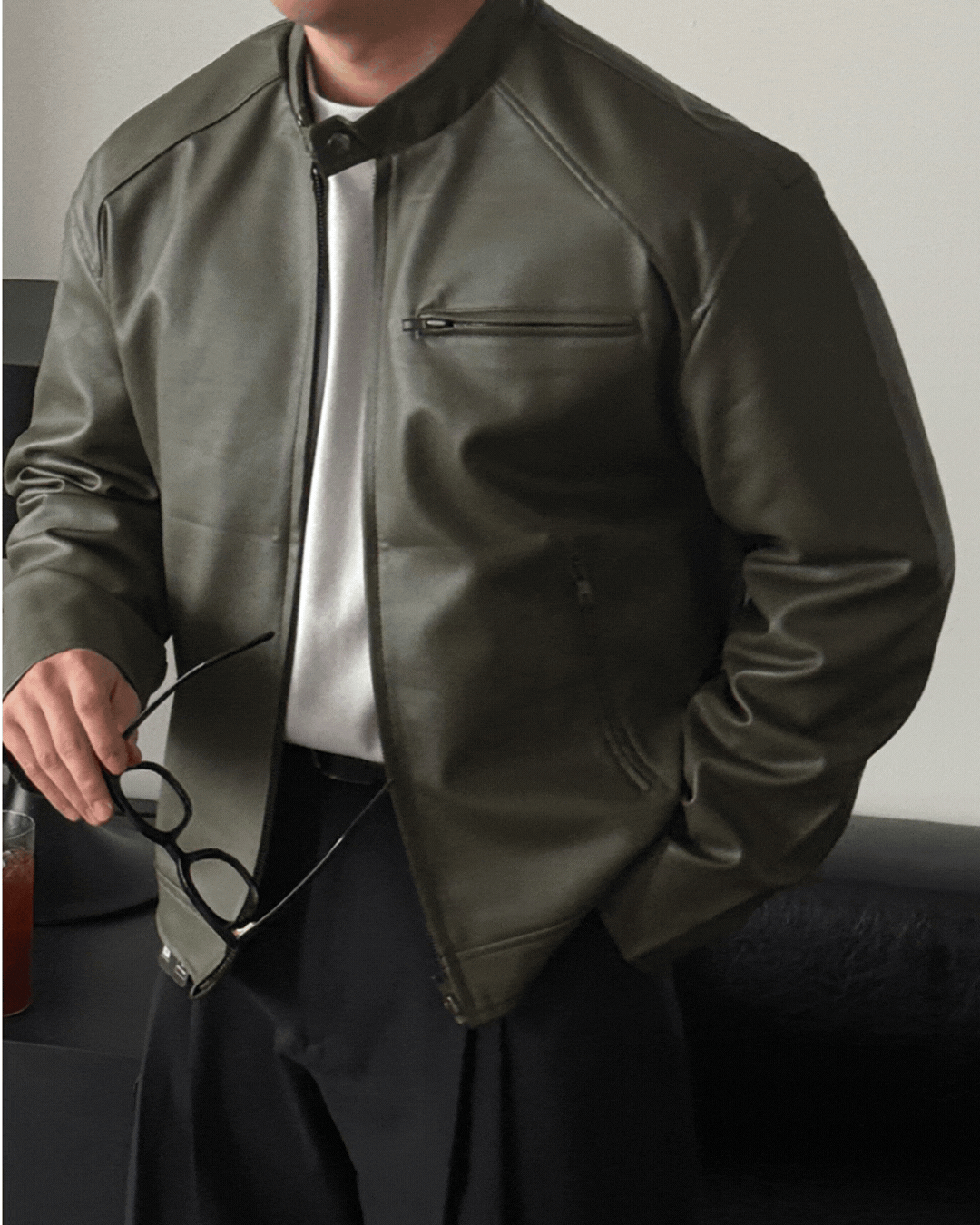 克曼短領騎士皮革外套/ 2色