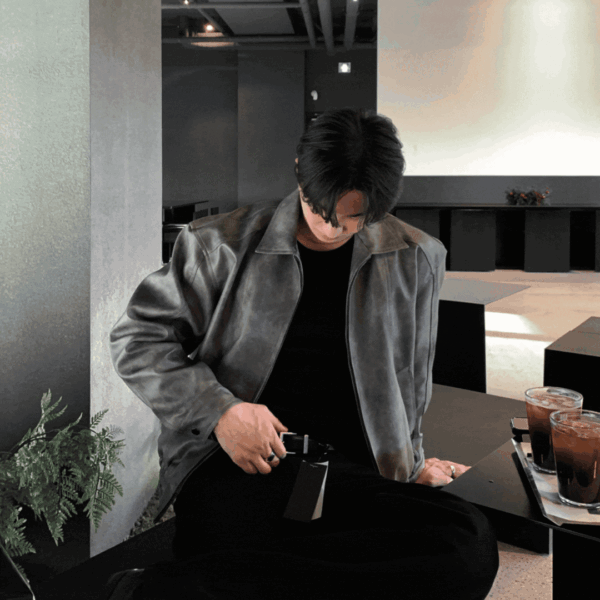 威尼石紋極簡皮革外套/ 2色