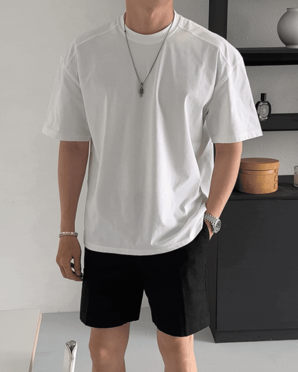 泰迪切線寬鬆落肩短袖T恤/ 2色