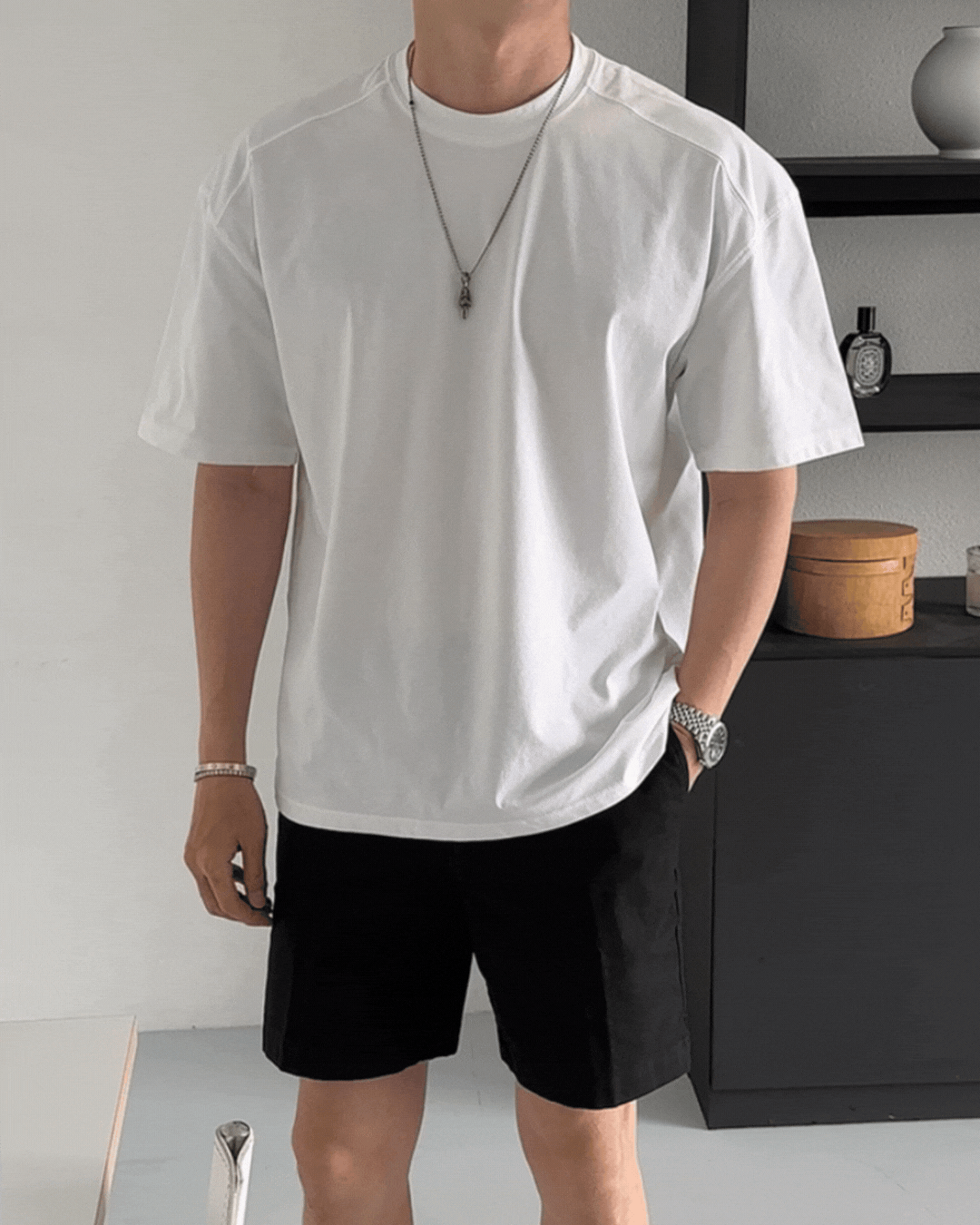 泰迪切線寬鬆落肩短袖T恤/ 2色