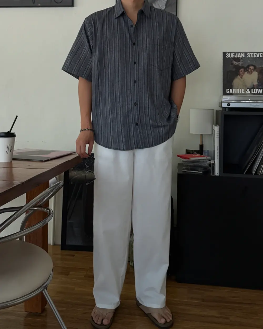 托克亞麻短袖條紋襯衫/ 3色