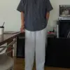 托克亞麻短袖條紋襯衫/ 3色