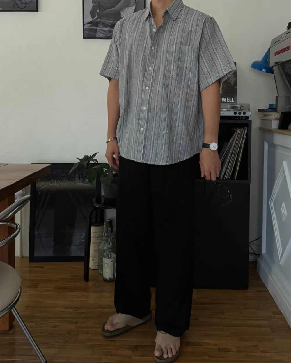 托克亞麻短袖條紋襯衫/ 3色