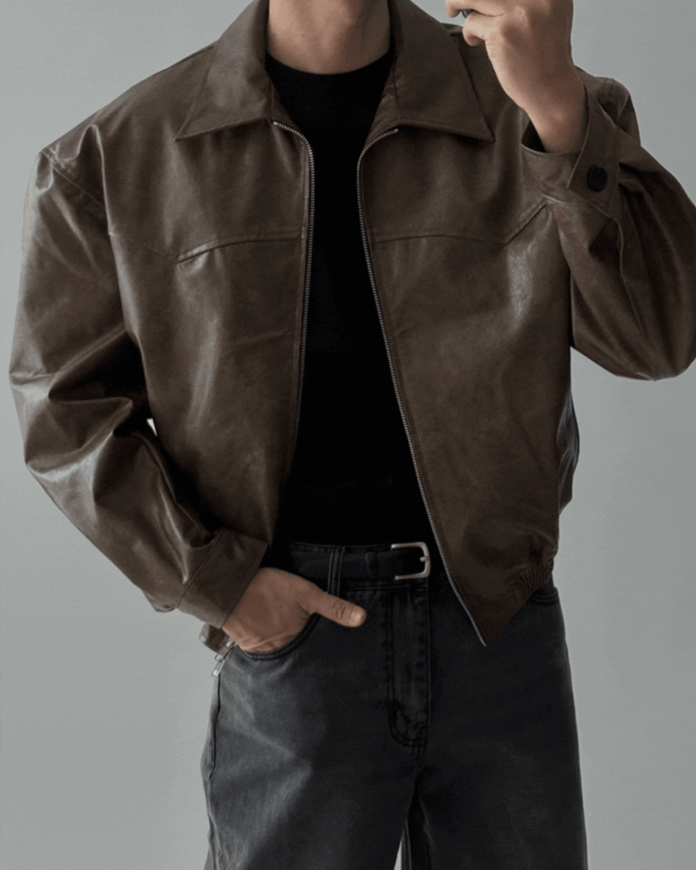 伯爾復古翻領皮革外套/ 2色