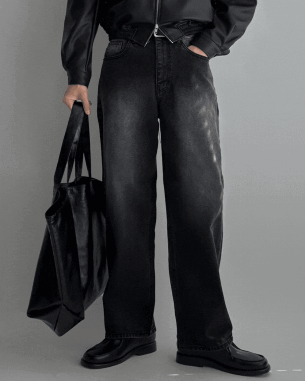 列登墨黑直筒牛仔褲/ 1色