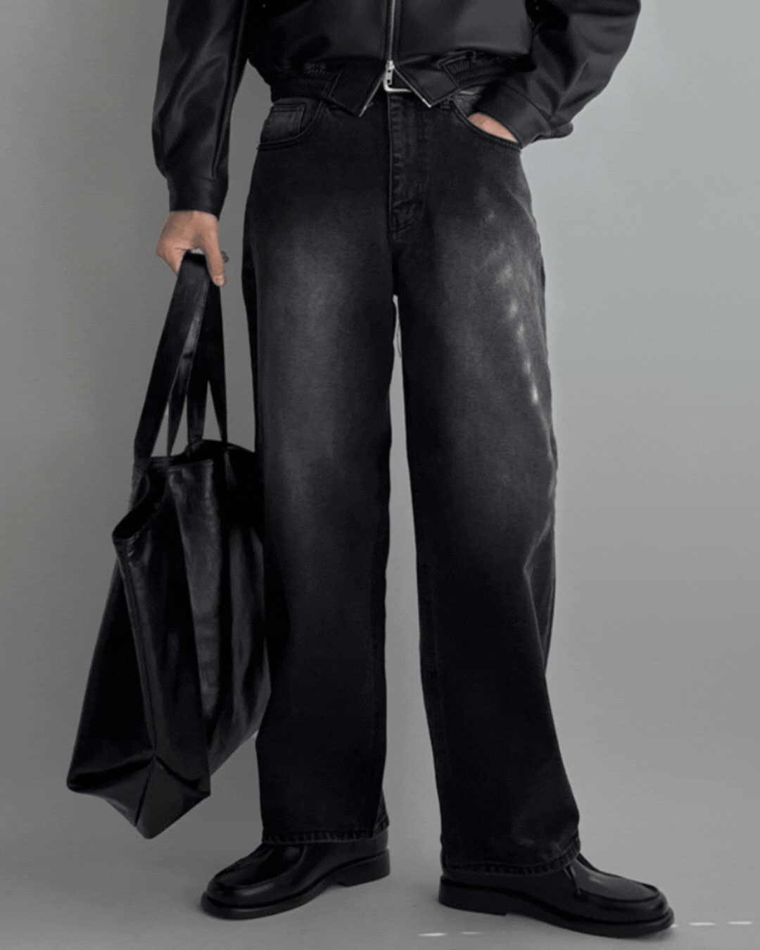 列登墨黑直筒牛仔褲/ 1色