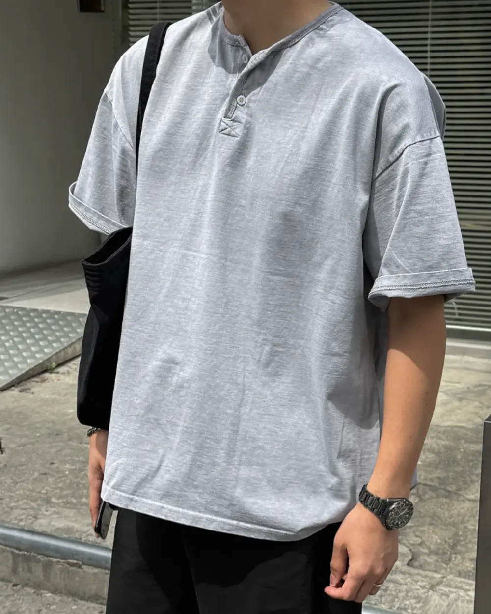 18 凱蒙亨利領落肩短袖T恤/ 3色