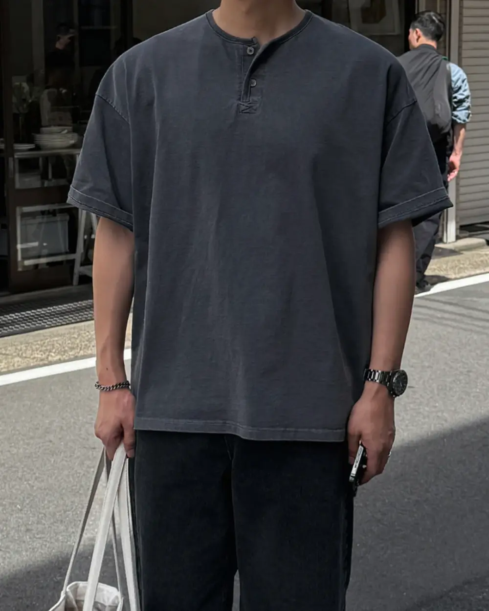 9 凱蒙亨利領落肩短袖T恤/ 3色