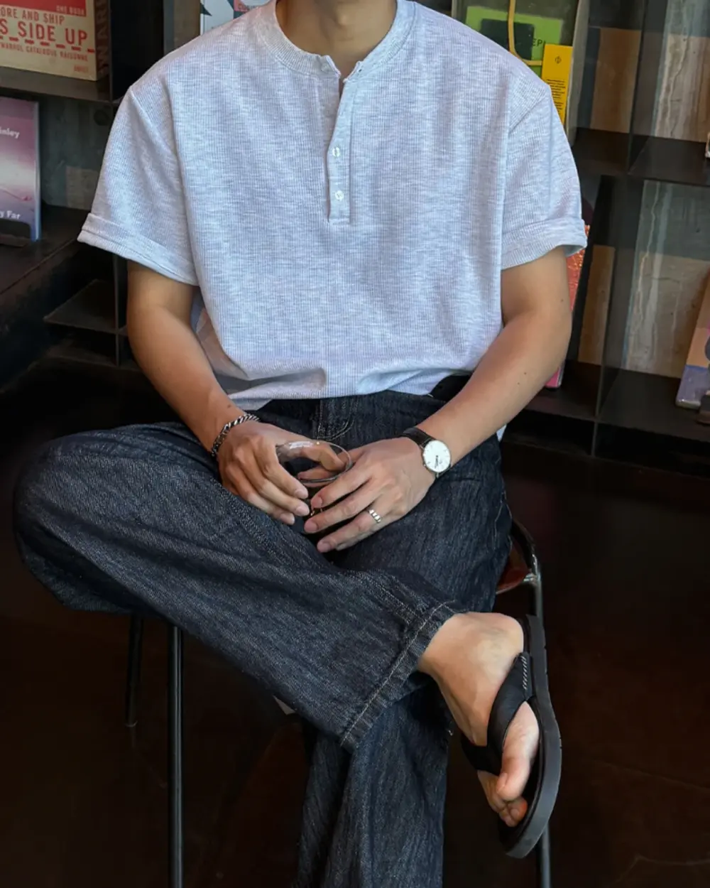 華夫格亨利領短袖T恤/ 5色