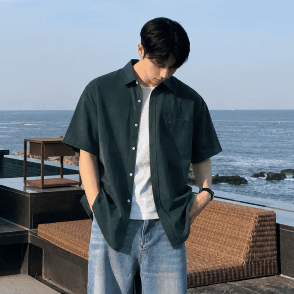 凱頓極簡混紡短袖襯衫/ 12色