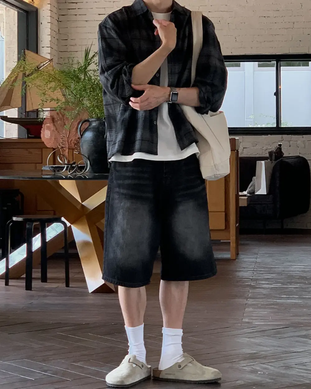 10 山多霧霾漸層黑格紋襯衫/ 2色