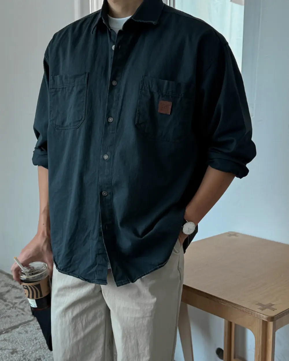 波爾皮革貼章休閒襯衫/ 6色