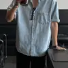 庫倫水洗牛仔短袖襯衫/ 3色