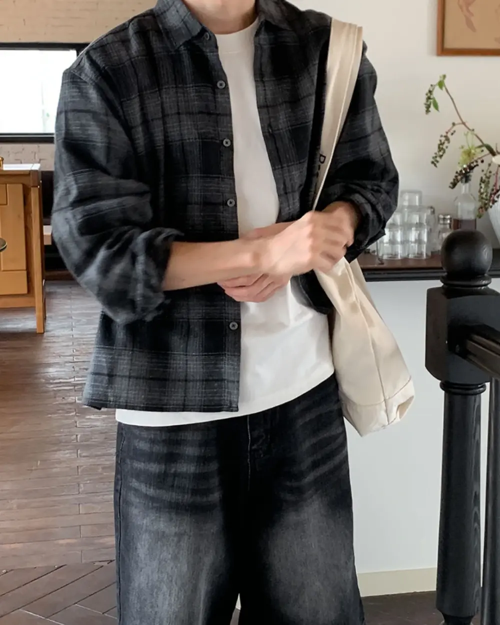 15 山多霧霾漸層黑格紋襯衫/ 2色