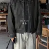 奈恩作舊幾何皮革外套/ 1色