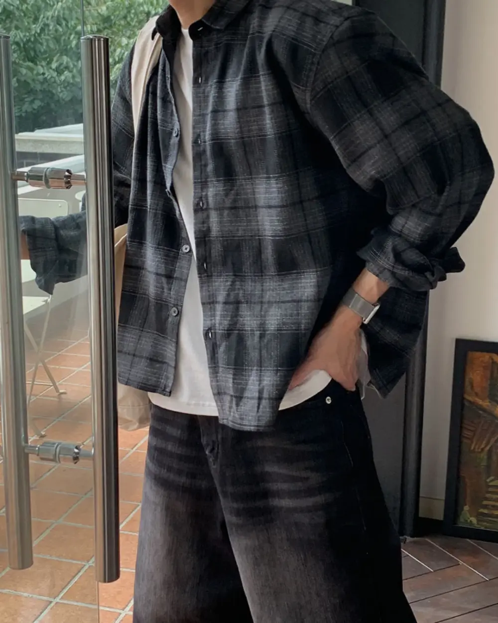 8 山多霧霾漸層黑格紋襯衫/ 2色