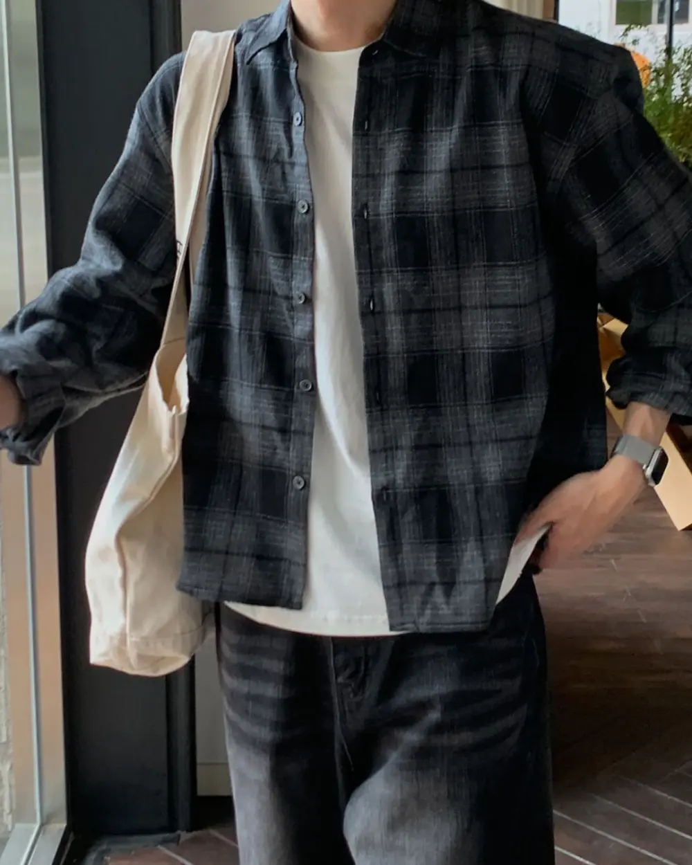 9 山多霧霾漸層黑格紋襯衫/ 2色