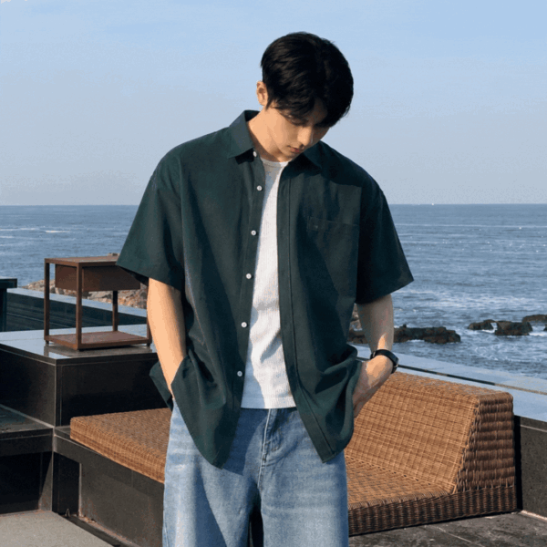 凱頓極簡混紡短袖襯衫/ 12色