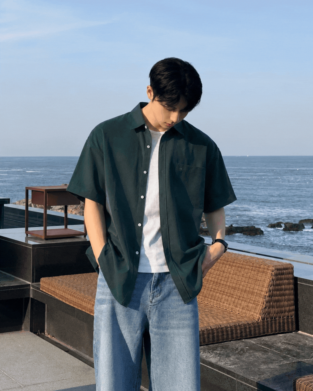 凱頓極簡混紡短袖襯衫/ 12色