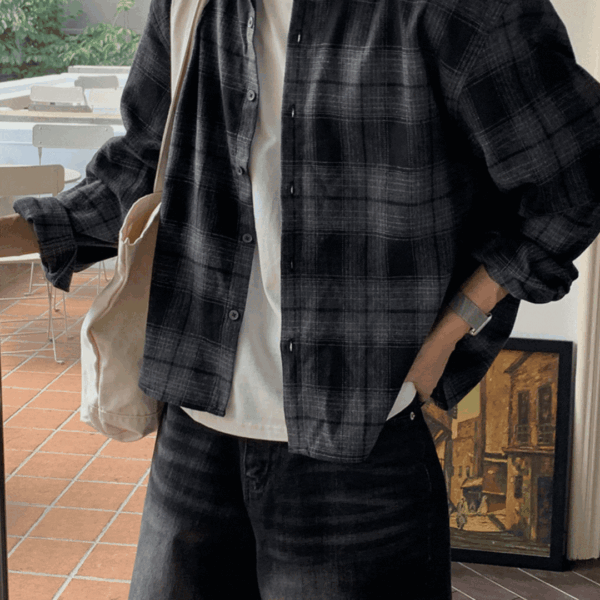 山多霧霾漸層黑格紋襯衫/ 2色
