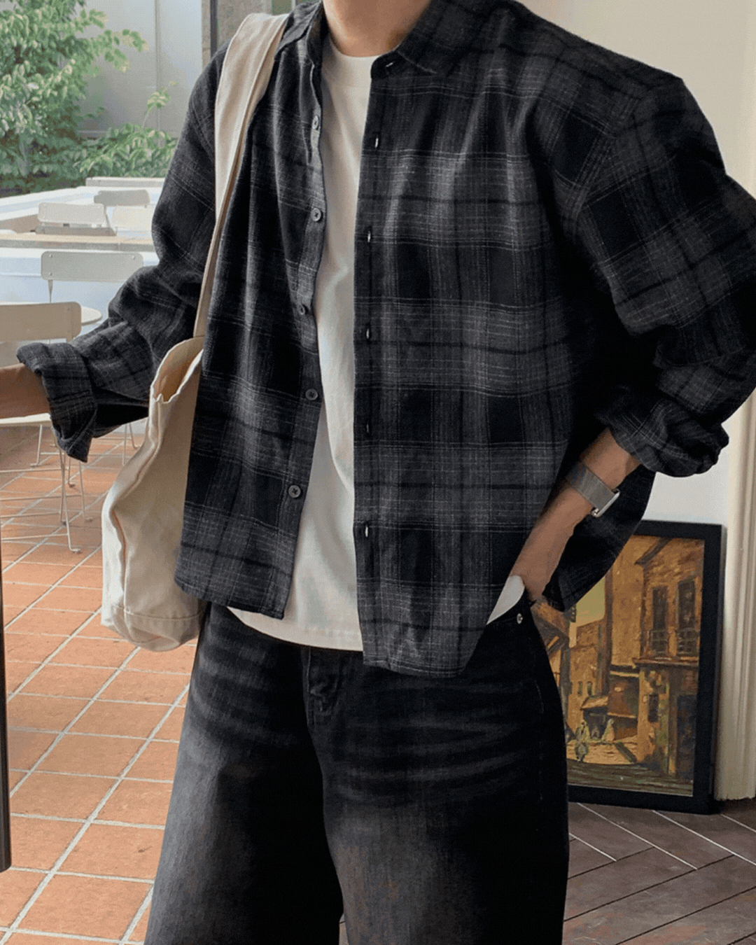 山多霧霾漸層黑格紋襯衫 山多霧霾漸層黑格紋襯衫/ 2色