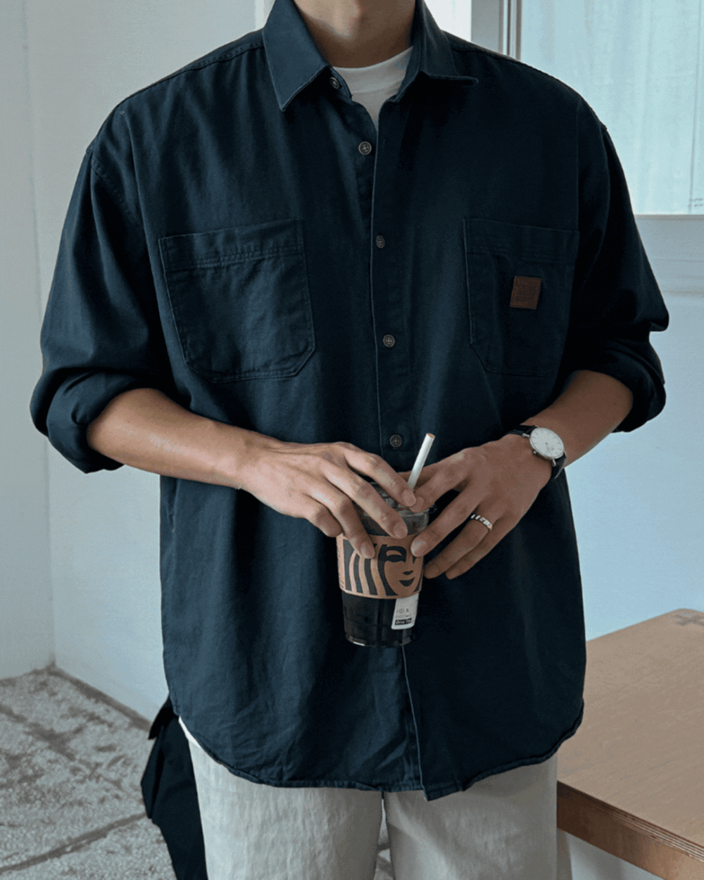 波爾皮革貼章休閒襯衫/ 6色