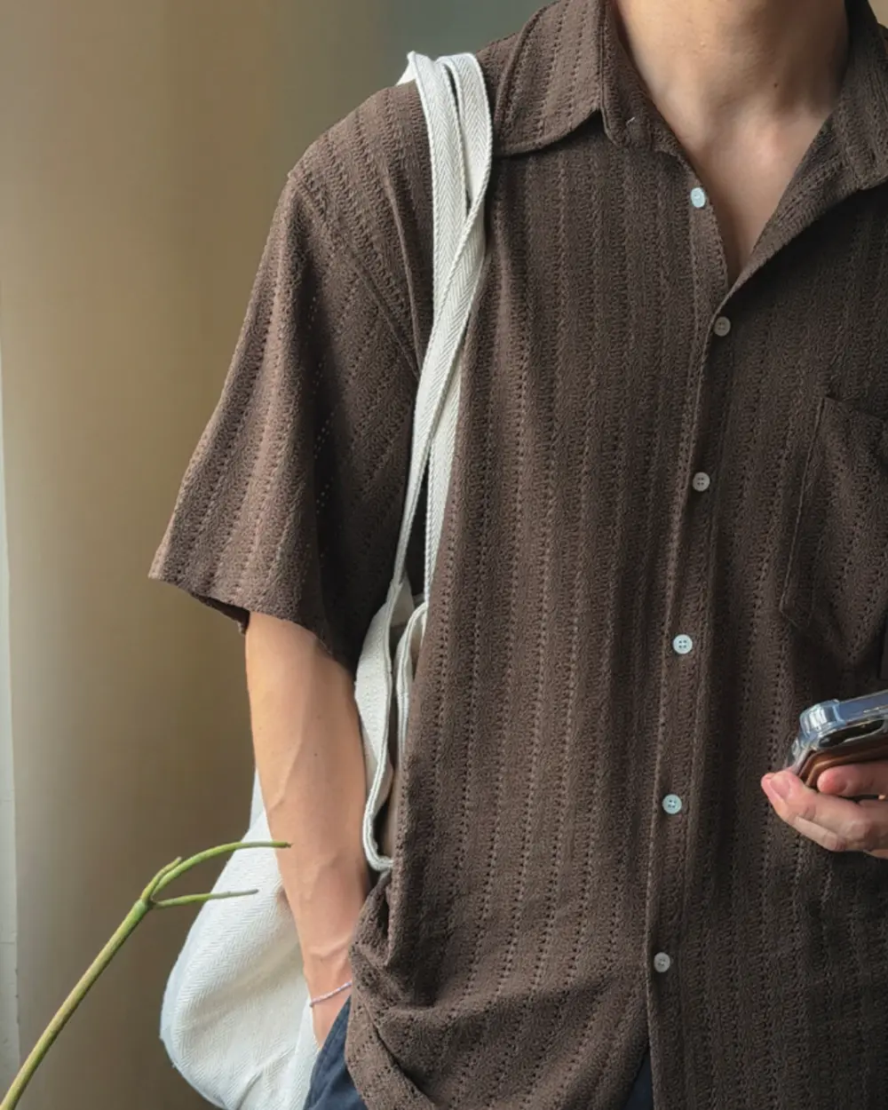 伯朗鏤空透氣短袖襯衫/ 3色