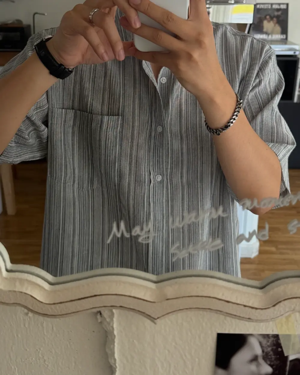 托克亞麻短袖條紋襯衫/ 3色