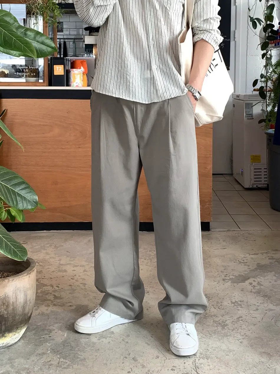 韓國男裝推薦灰色打褶寬褲