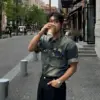 皮爾做舊抓破牛仔短袖襯衫/ 1色