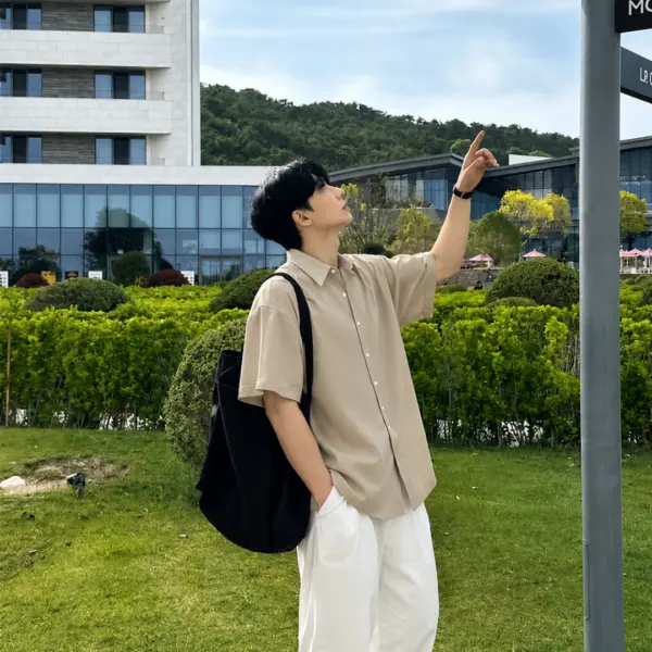 凱頓極簡混紡短袖襯衫/ 12色