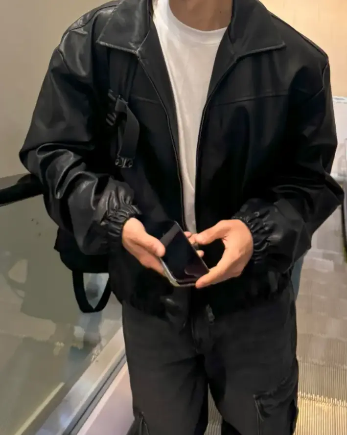 韓國男裝外套 黑色皮革外套