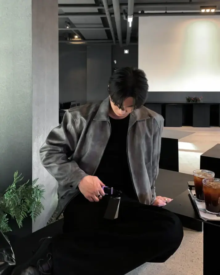 韓國男裝外套 灰色麂皮外套秋冬穿搭