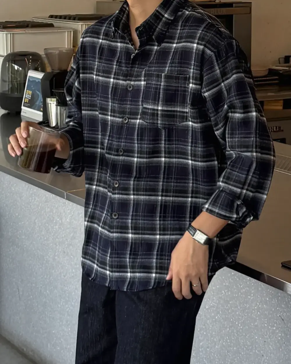 麥特柔霧磨毛格紋襯衫/ 4色