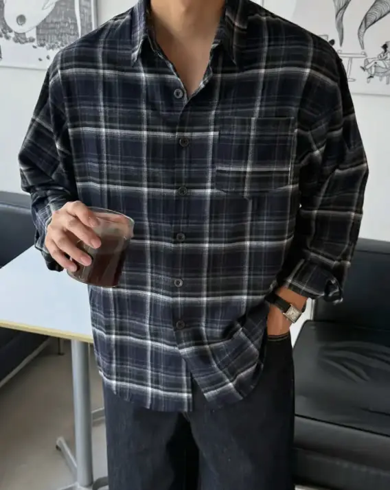 秋冬男生格紋襯衫穿搭 磨毛格紋襯衫